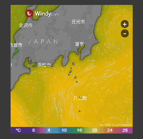 Windyによる海水温のレーダー観測データ